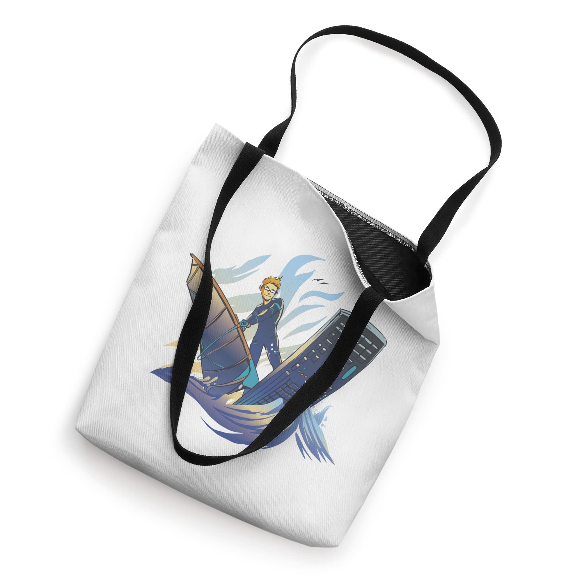 Man Windsurfing On Keyboard - Tech-Inspired Tote Bag for Work, Travel & Everyday Use
