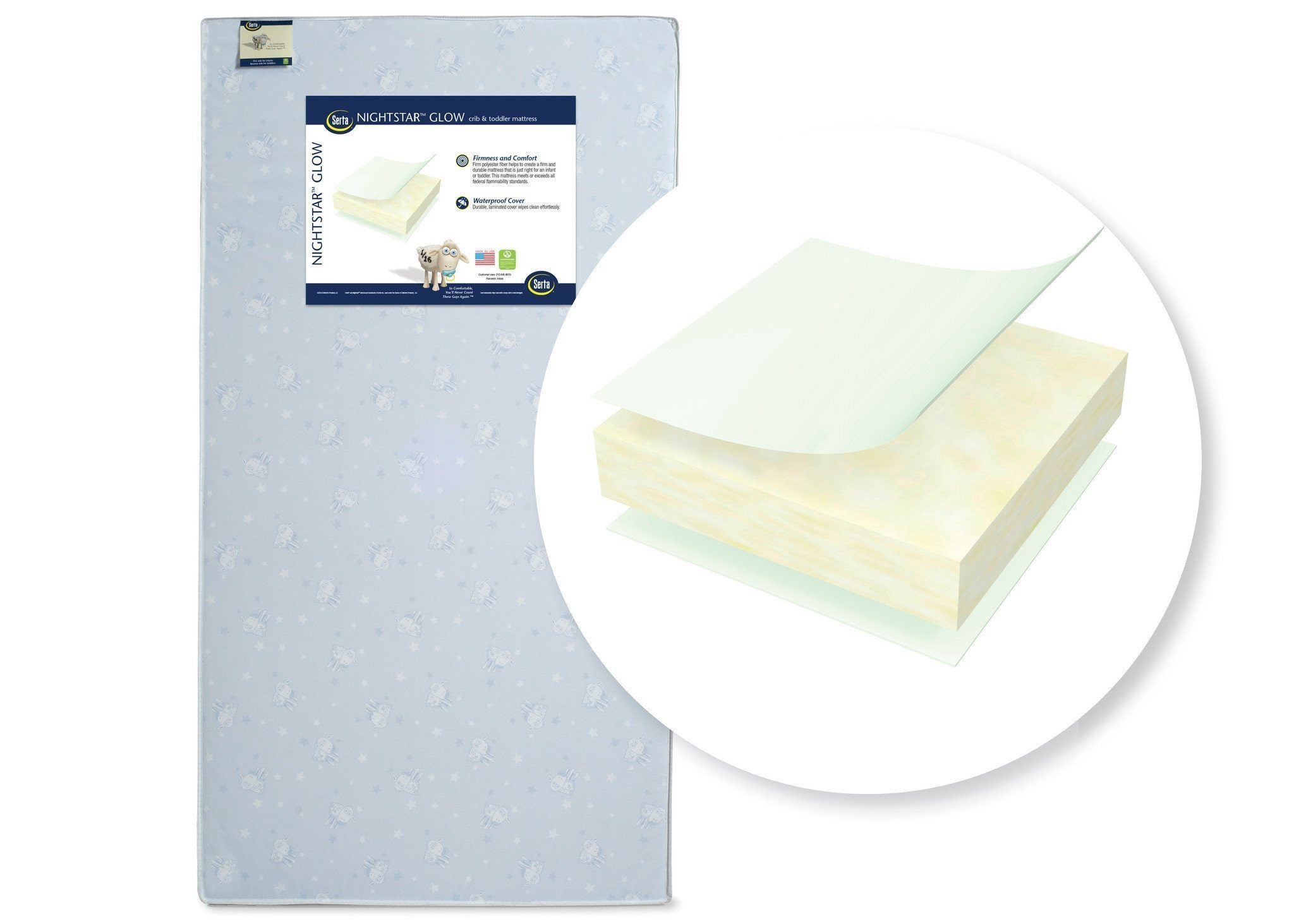 Serta Nightstar™ Glow Crib & Toddler Mattress - Waterproof, Hypoallergenic Baby Mattress for Safe Sleep | Perfect for Nursery, Daycare & Travel