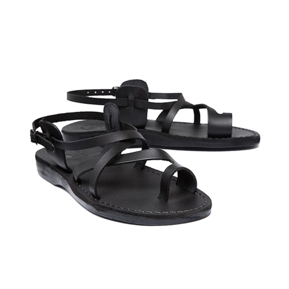 Premium Men's Leather Toe Loop Sandals - The Good Shepherd Buckle Design - Comfortable Casual & Outdoor Footwear for Beach, Travel, and Summer Walking