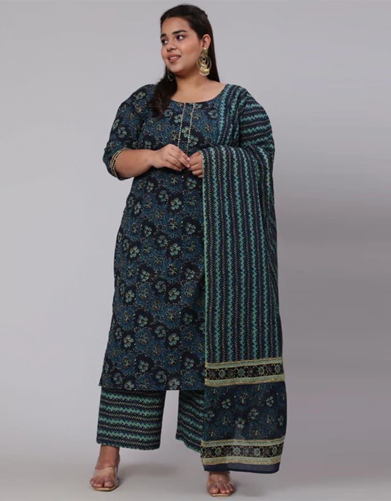 Black & Blue Pure Cotton Palazzo Suit for Women - Comfortable & Stylish Outfit for Casual Wear, Office & Summer Fashion