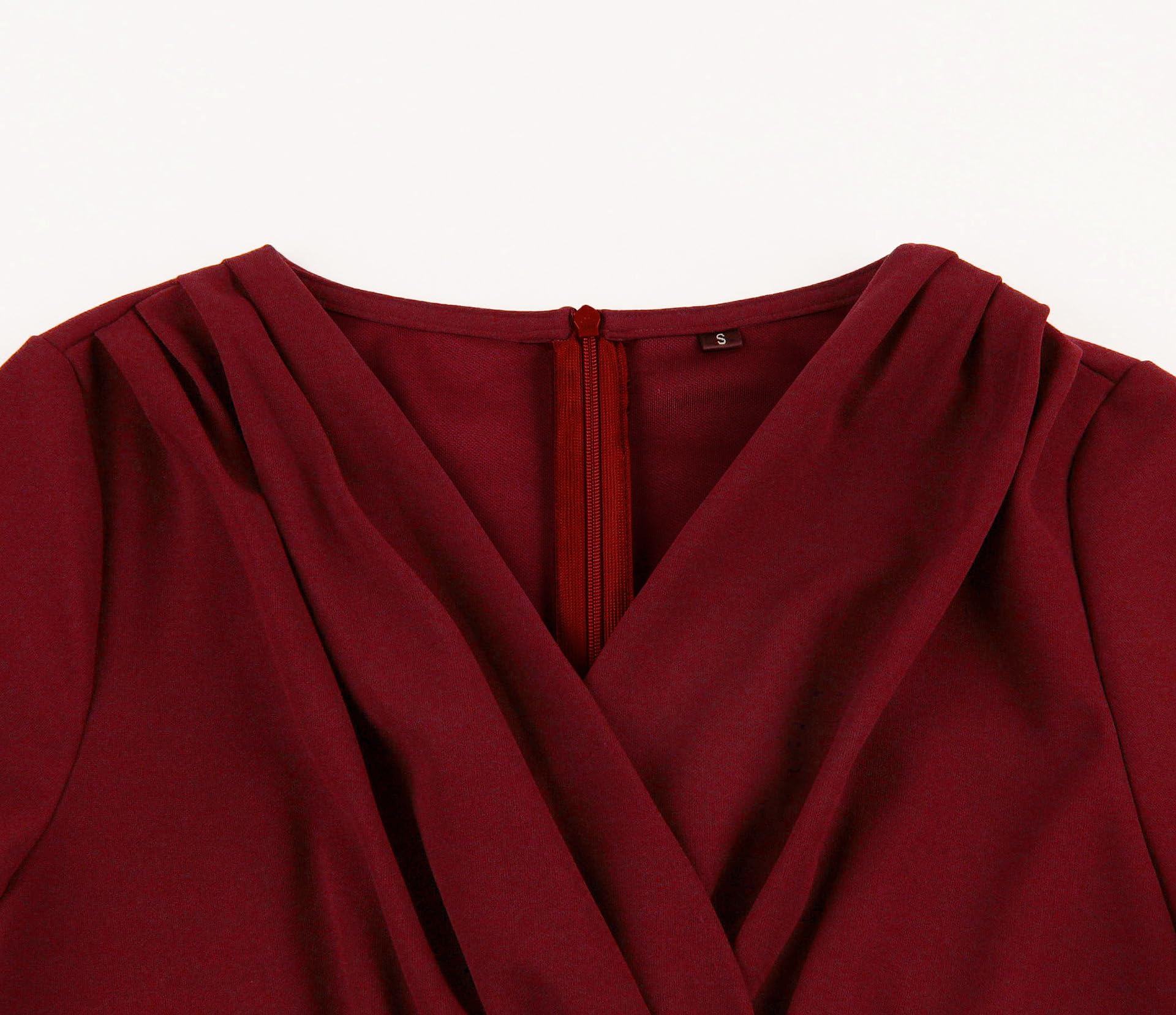Wellwits Women's Vintage Ruched Wrap Dress for Work, Cocktail Party & Evening Events - Elegant Office Attire & Night Out Outfit