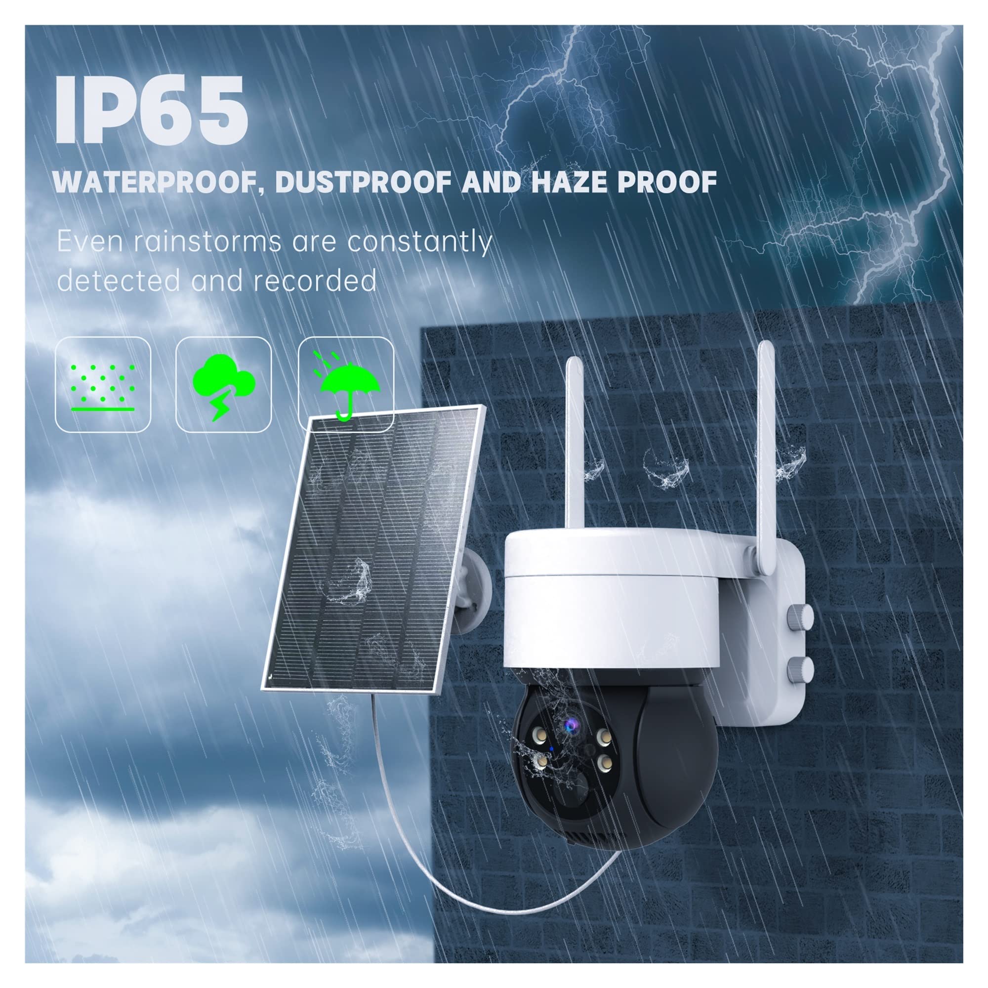 MZZYG Solar Security Camera 2.5K 4MP WiFi Wireless Outdoor Surveillance Camera with 64GB Storage - Weatherproof Battery-Powered IP Camera for Home Security, Yard Monitoring & Property Protection