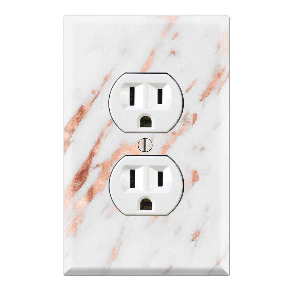 Rose Gold Marble Wall Plate Cover - Aesthetic Duplex Outlet Cover with Floral Design - Perfect for Bedroom, Living Room & Office Decor