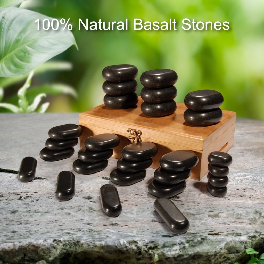 28-Piece Essential Hot Stone Massage Set - Professional & Home Spa Therapy Kit with Natural Basalt Rocks for Relaxation, Pain Relief & Healing | Perfect for Massage Therapists, Couples & Self-Care