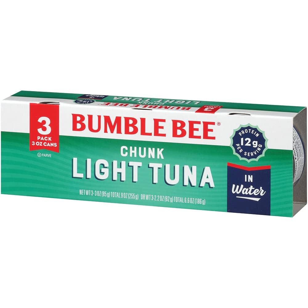 Bumble Bee Chunk Light Tuna in Water, 3 oz Cans (Pack of 3) - Wild Caught Skipjack Tuna - High Protein 12g per Serving - MSC Certified Sustainable Seafood - Non-GMO, Gluten Free, Kosher - Perfect for Salads, Sandwiches & Quick Meals