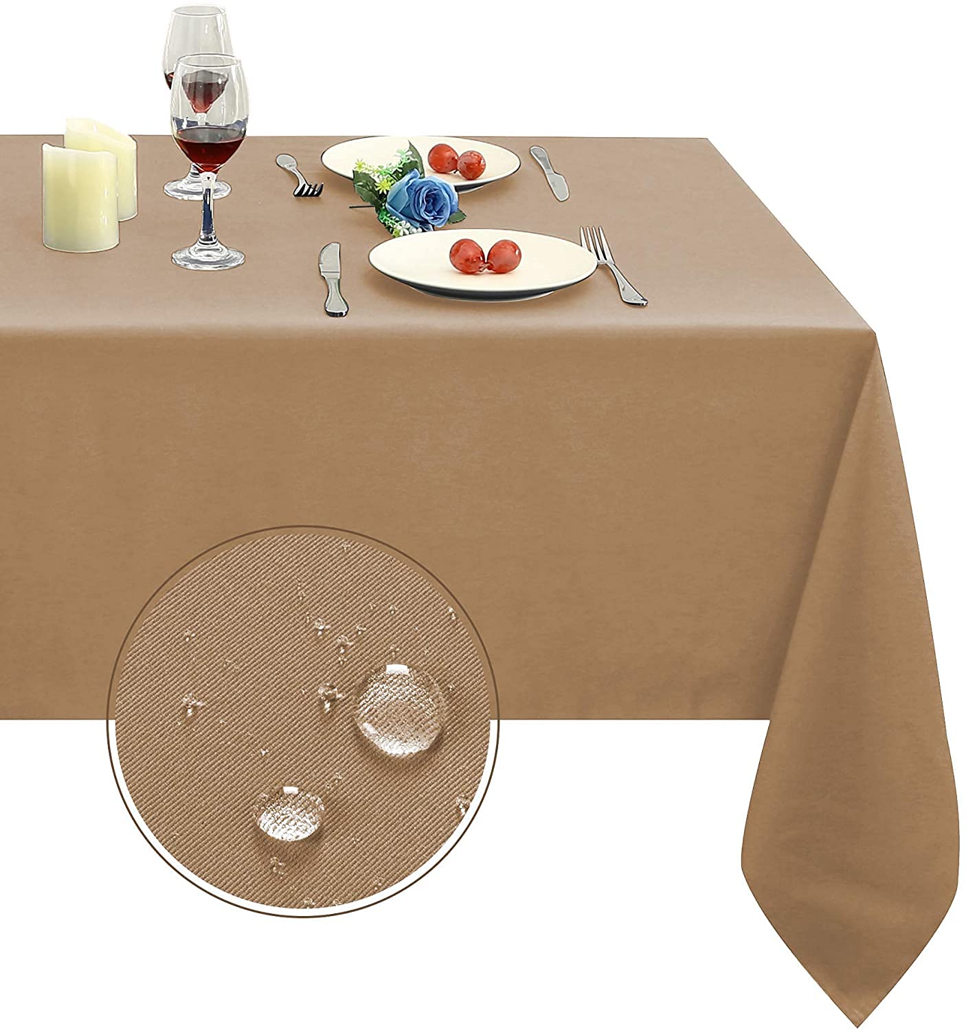 Premium 210GSM Heavy Duty Waterproof Microfiber Tablecloth - Rectangle Decorative Table Cover for Indoor & Outdoor Use (70x108 Inch, Coffee Brown) - Perfect for Dining Tables, Picnics, Parties & Restaurant Decor