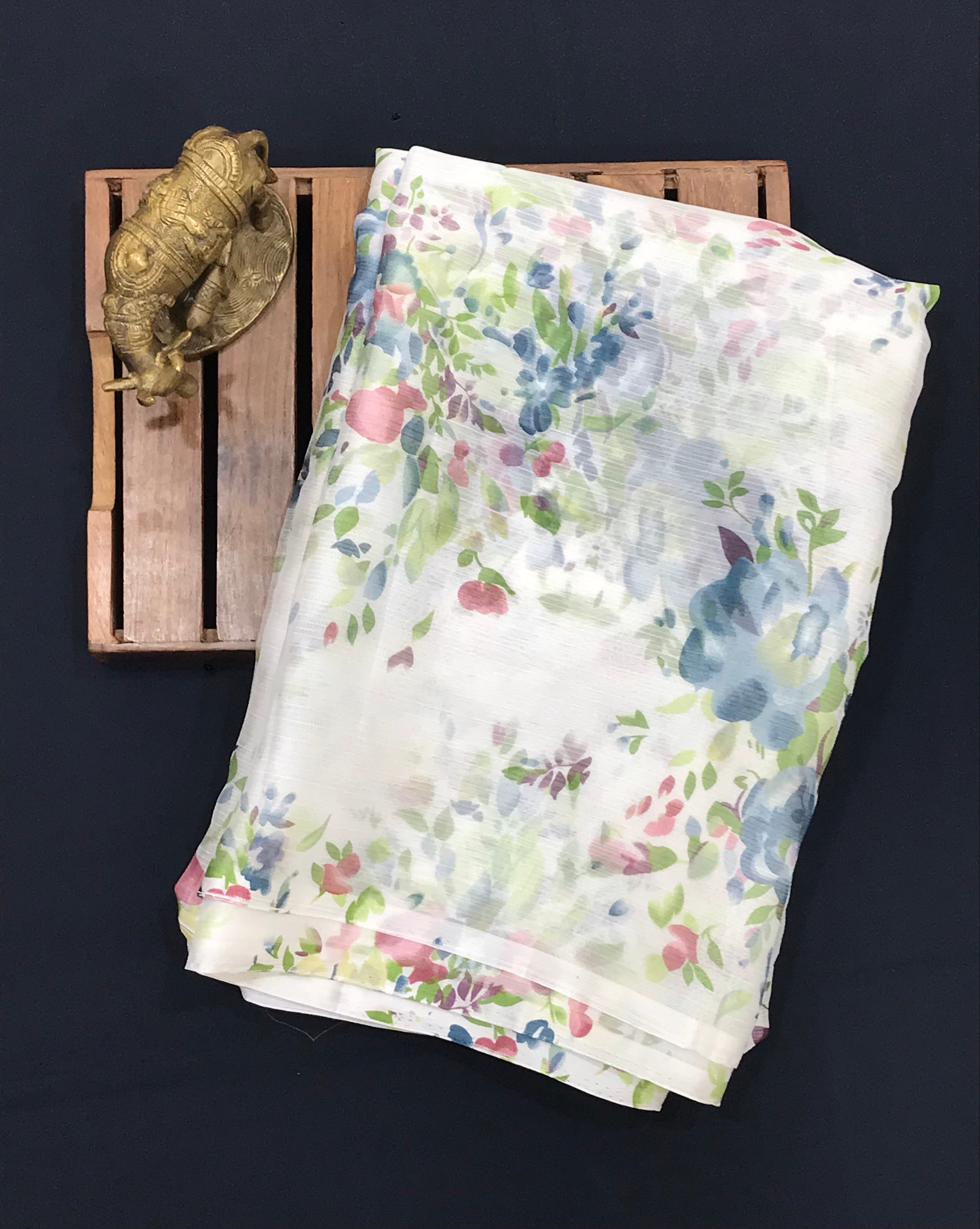 Elegant White Floral Chiffon Saree for Women - Perfect for Weddings, Parties & Special Occasions