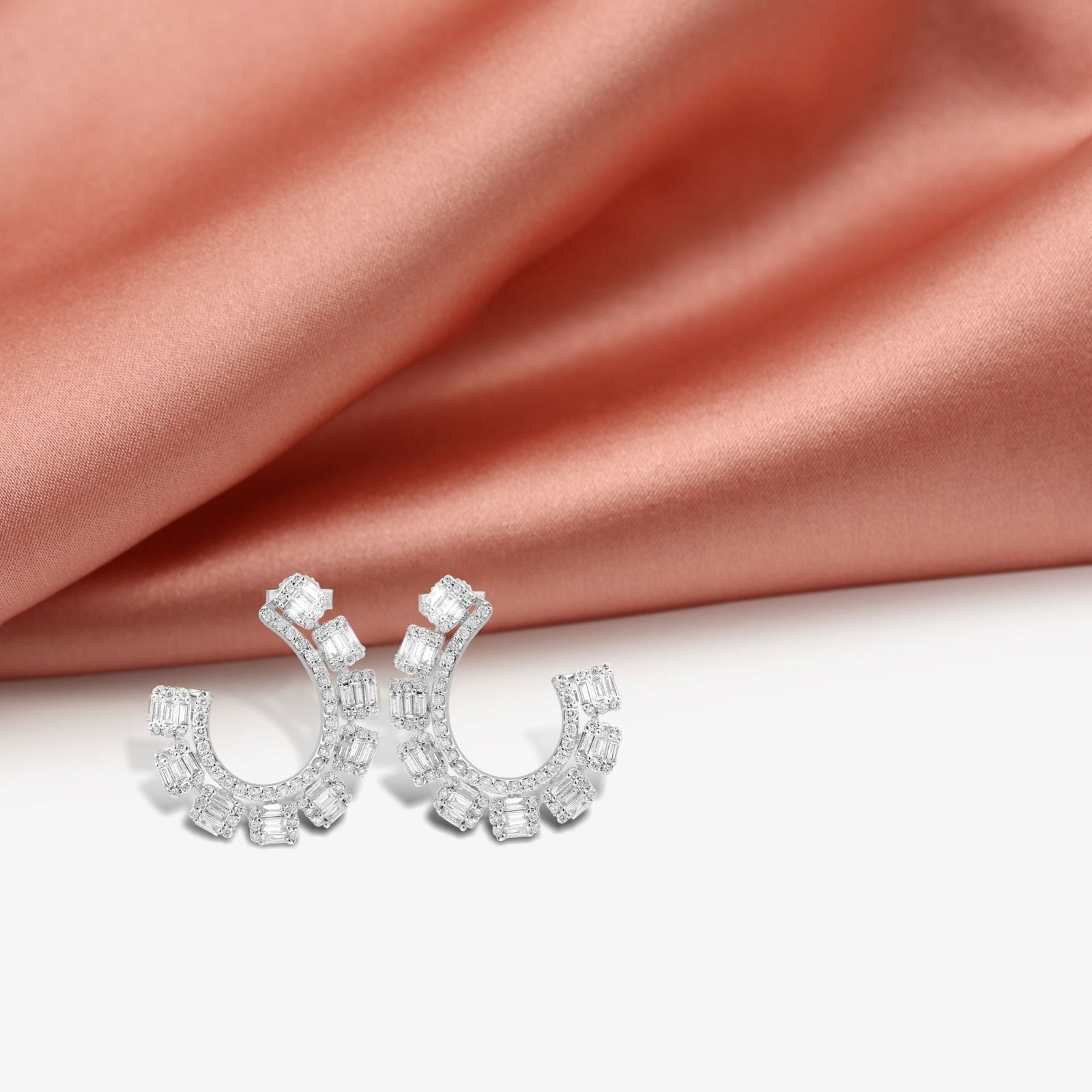 18K White Gold Diamond Fashion Cuff Earrings for Women - Elegant Statement Jewelry for Parties, Weddings & Special Occasions