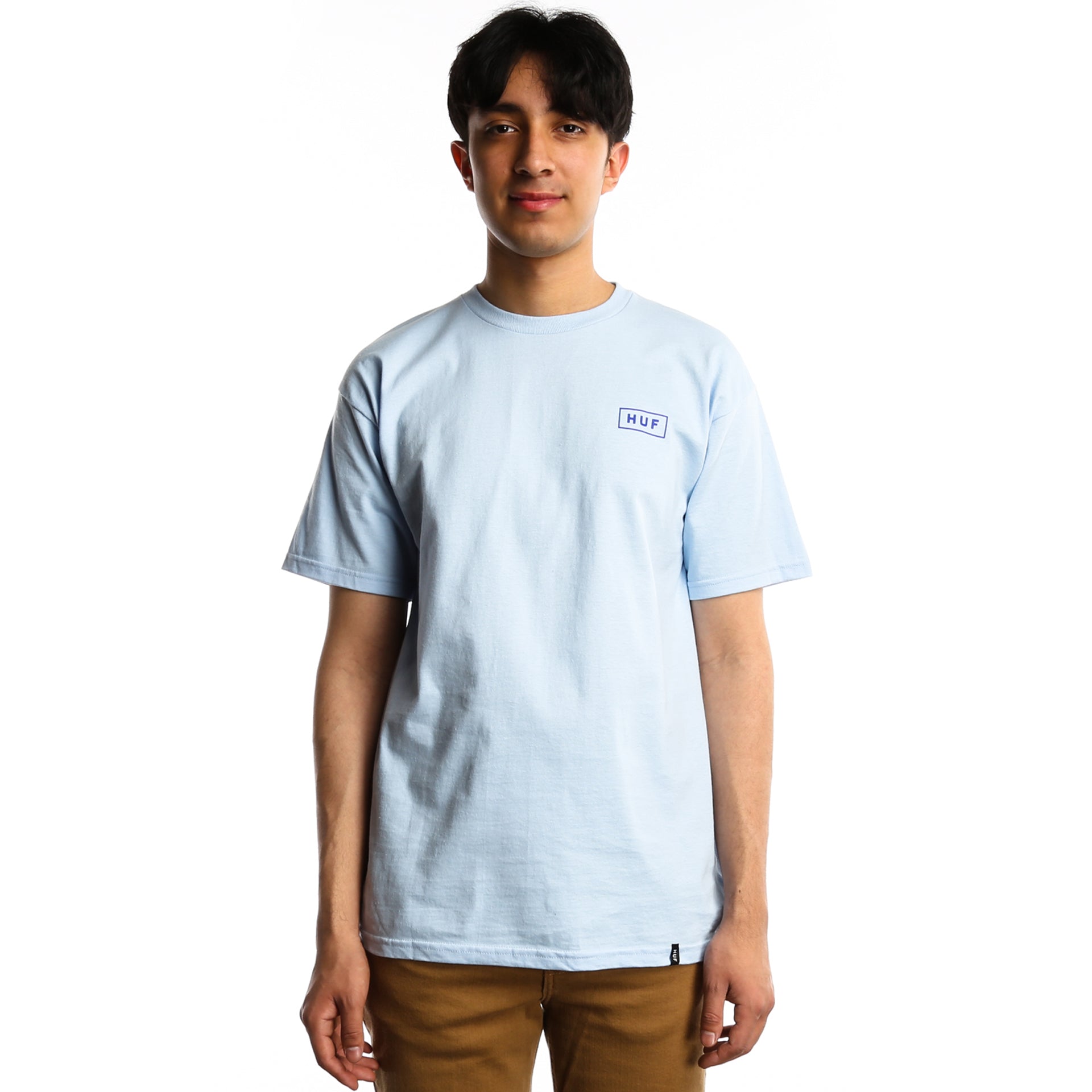 HUF Bar Logo Short Sleeve T-Shirt for Men - Light Blue Casual Streetwear Tee - Perfect for Summer Outfits, Skateboarding, and Urban Fashion