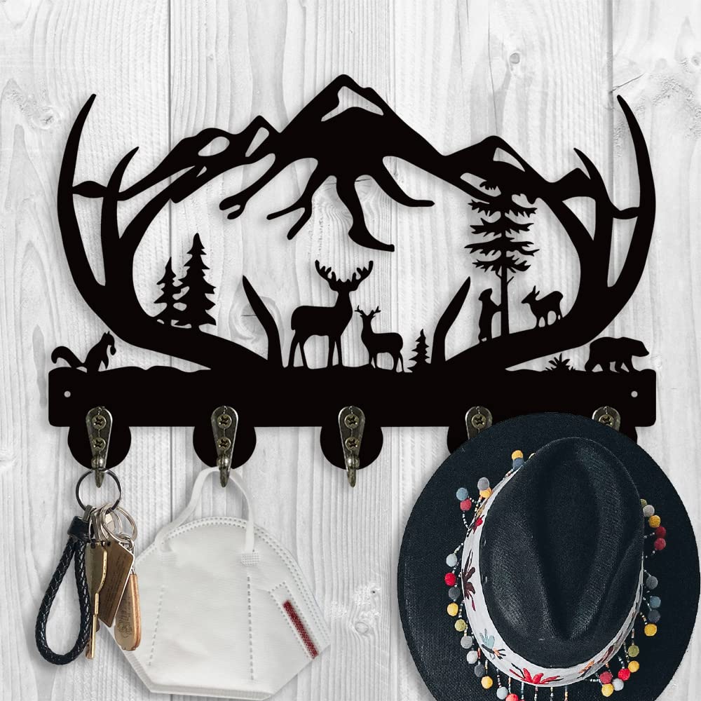 3D Deer Key Hooks Holder - Animal Theme Wall Mounted Organizer Rack for Keys, Hats & Coats | Entryway, Front Door, Kitchen & Bedroom Decor | Unique Housewarming & Birthday Gift Idea for Home Organization