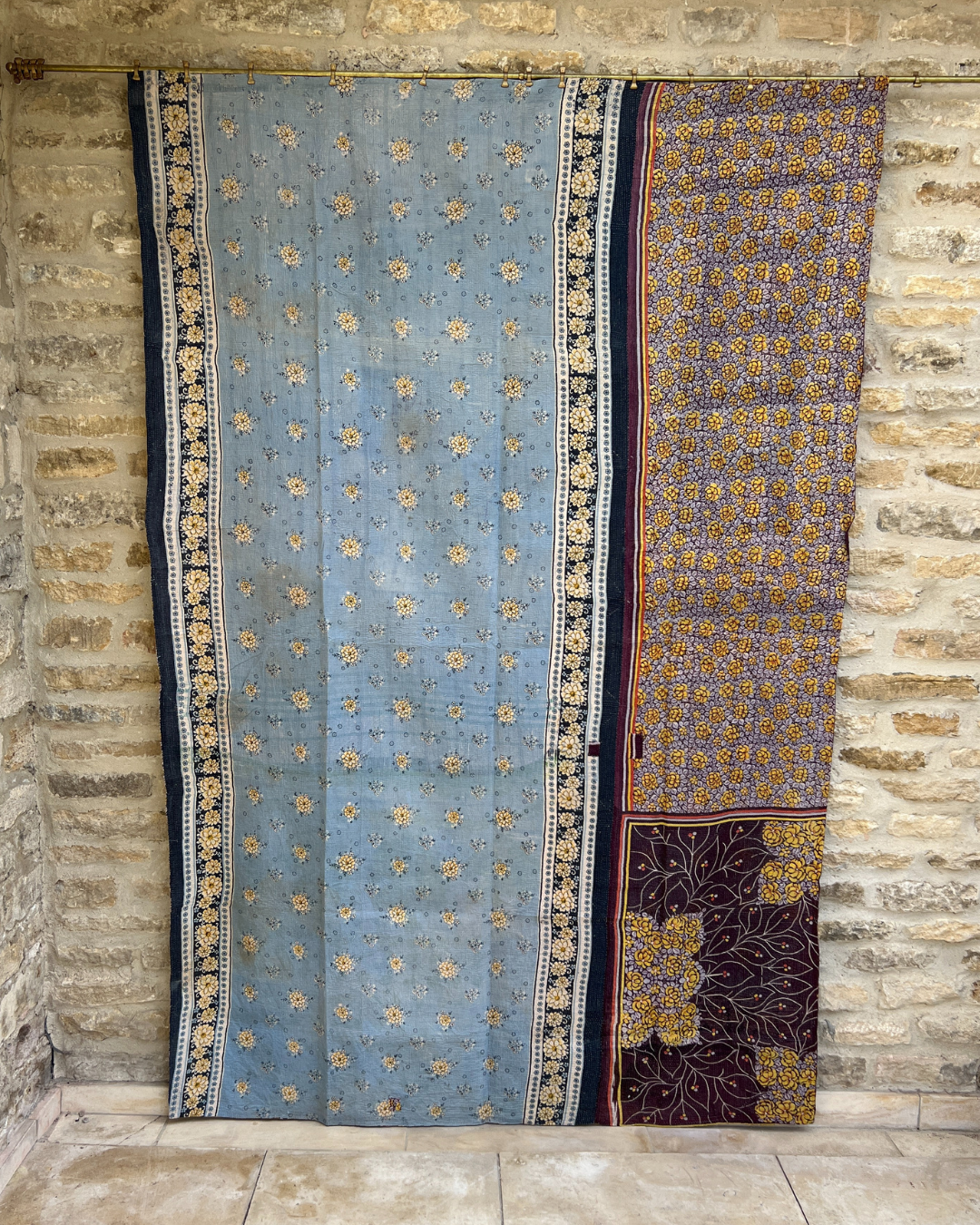 Lightweight Kantha Quilt No. 778 - Handmade Cotton Throw Blanket for Bed, Sofa & Travel - Soft & Breathable for All Seasons
