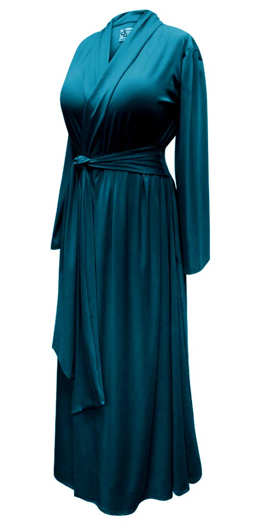 Plus Size Teal Blue Vintage Cotton Rayon Robe with Brushed Jersey Lining & Attached Belt - Cozy Loungewear for Women, Perfect for Spa Days, Relaxing at Home, or Bridal Getting Ready