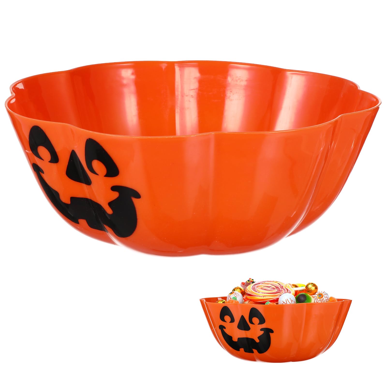 Large Halloween Candy Bowl - Plastic Pumpkin Trick or Treat Serving Bowl for Candy, Halloween Party Supplies - Perfect for Office, Home, Classroom & Halloween Decorations