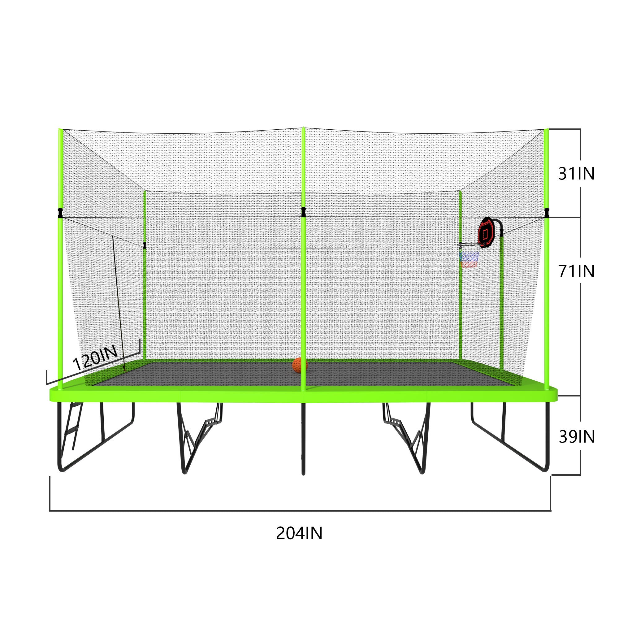 10ft x 17ft Rectangle Trampoline with Basketball Hoop - Heavy Duty Galvanized Steel Frame, Green Jump Mat & Safety Ladder - Perfect for Backyard Fun, Kids Outdoor Play & Family Fitness Activities