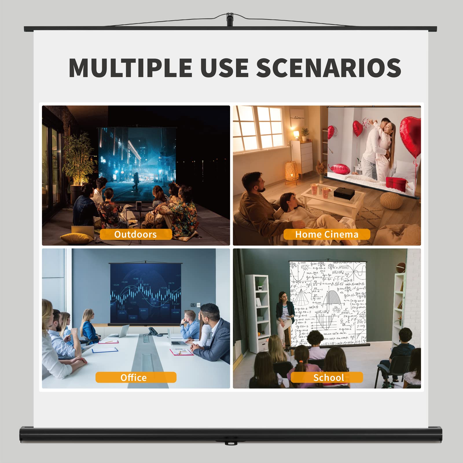 100 Inch 16:9 Portable Projector Screen with Stand - Ultra Short Throw Projection, Compact Foldable Design for Home Theater | Indoor & Outdoor Movie Nights, Business Presentations & Classroom Use