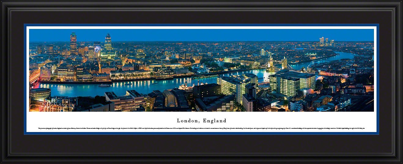 Blakeway Worldwide Panoramas - London England Twilight Skyline Poster - Deluxe Framed Wall Art with Double Mat - Perfect for Living Room, Office & Home Decor