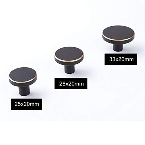 Solid Brass Round Cabinet Drawer Knobs - Black Modern Furniture Dresser Pulls - 4 Pack (25x20mm) - Premium Kitchen Cupboard & Door Knob Handles for Dressers, Cabinets, Wardrobes & Home Decor