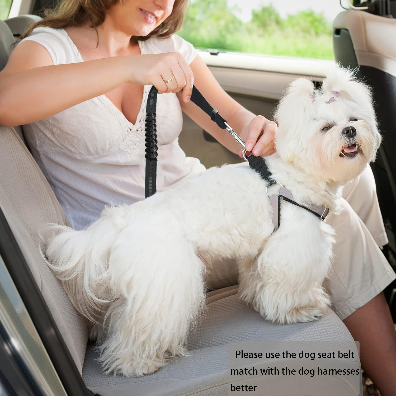 Upgraded Dual-Use Dog Seat Belt for Car - Bungee Retractable Adjustable Pet Safety Harness, Heavy Duty & Elastic Vehicle Headrest Leash for Small Medium Large Dogs (Black) - Perfect for Road Trips & Safe Car Rides
