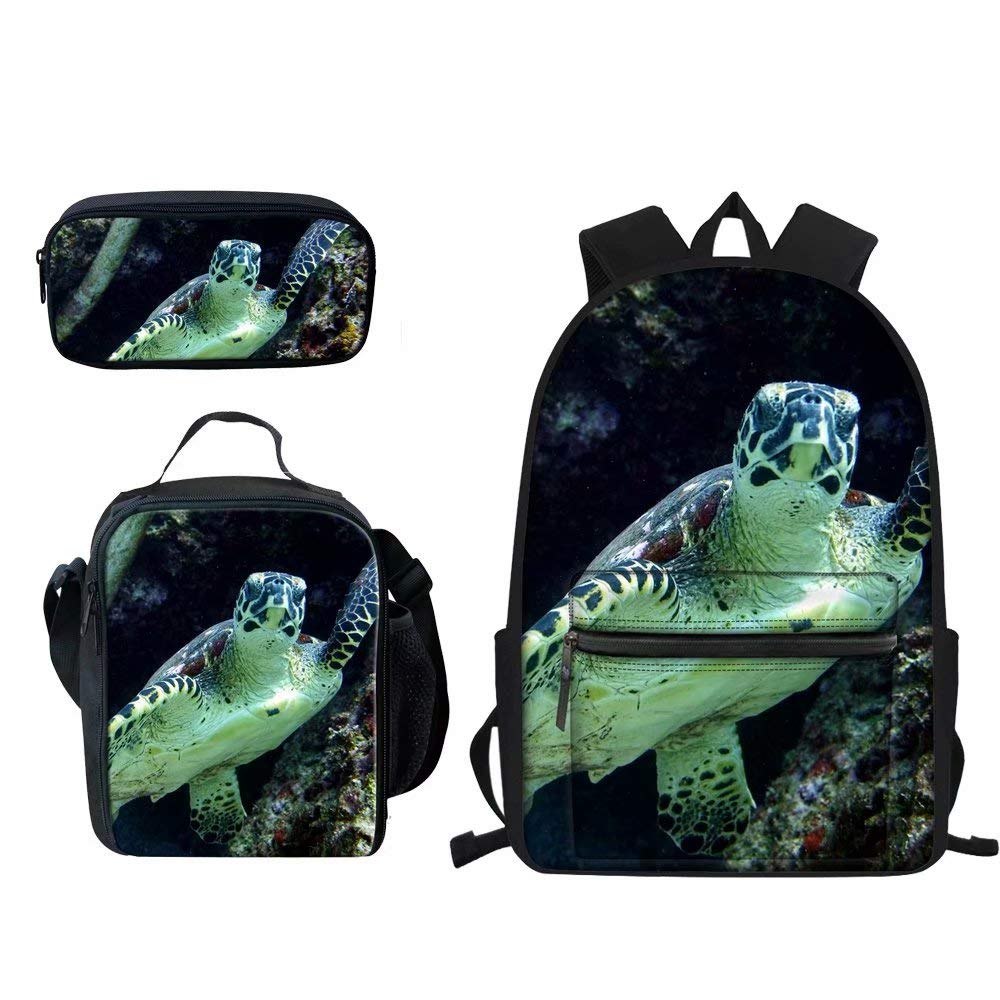 Cumagical 3-Piece Kids Backpack Set with Sea Turtle Print - School Backpack, Lunch Bag & Pencil Case for Boys & Girls | Perfect for School, Travel & Outdoor Adventures