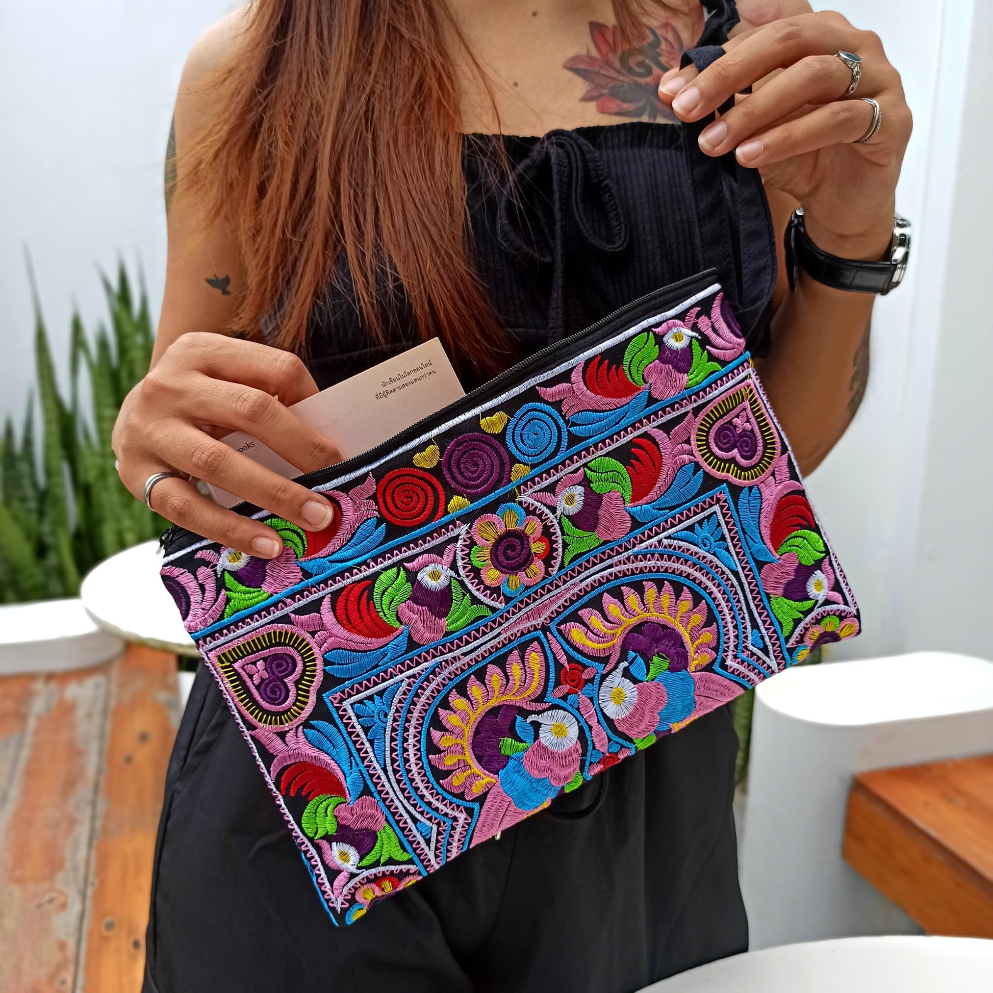 Sabai Jai Embroidered Clutch Purse with Wristlet - Large Boho Handbag for Women - Perfect for Weddings, Parties & Evening Events