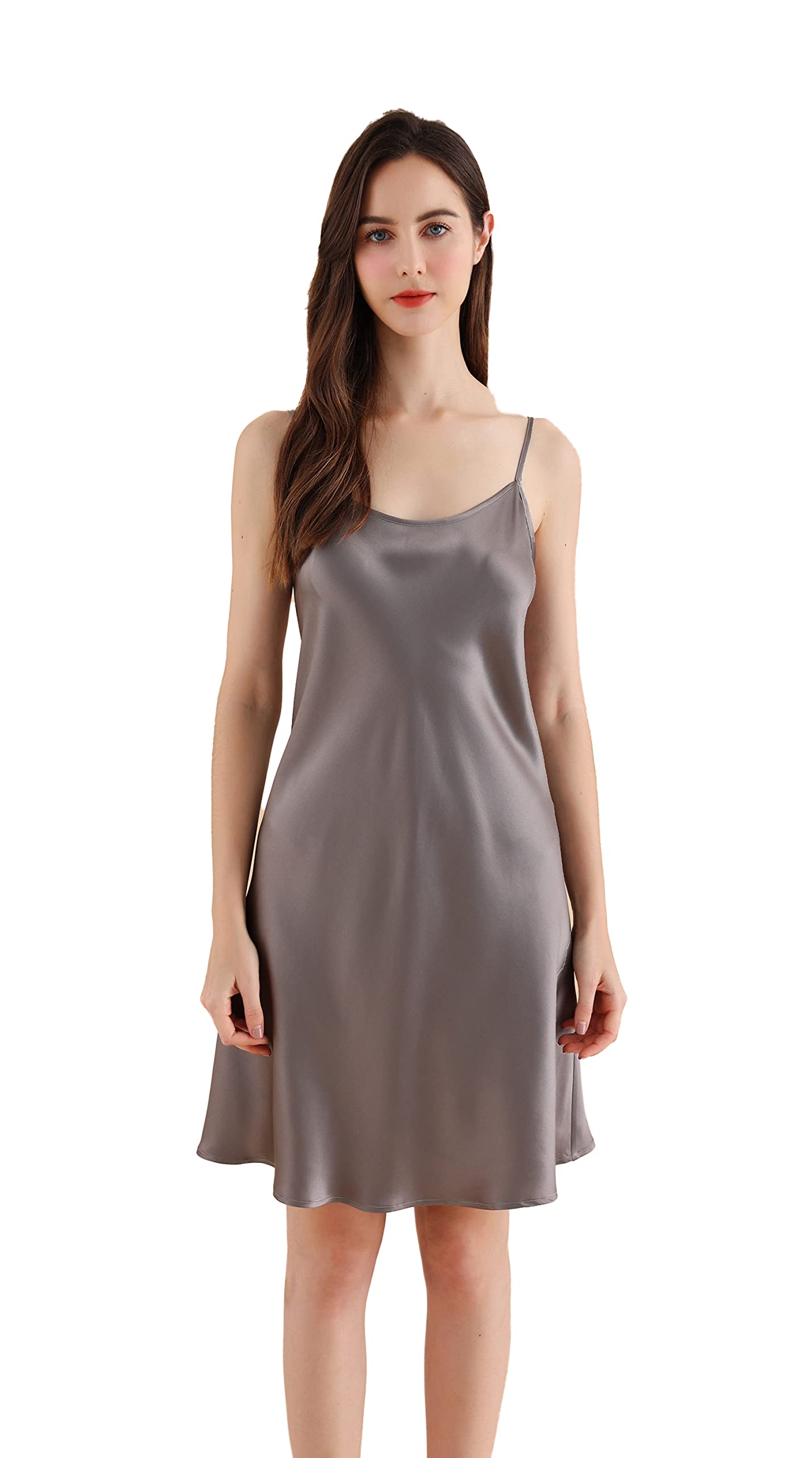 Silk Nightgown for Women - Spaghetti Strap Sleeveless Nightdress 25mm - Soft & Comfortable Sleepwear for Summer, Lounge & Honeymoon