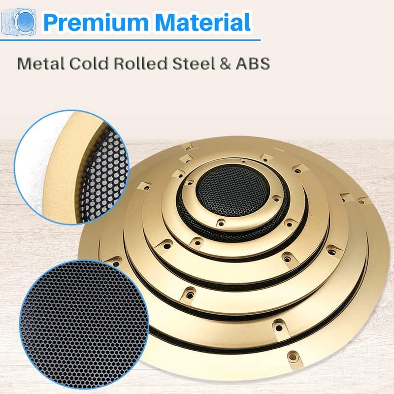Kalevel 2 Pack 6.5 Inch Gold Metal Speaker Grill Covers for Car Subwoofer - Protective Mesh Grills with Mounting Screws | Perfect for Car Audio Systems, Home Theater Speakers & DIY Speaker Projects
