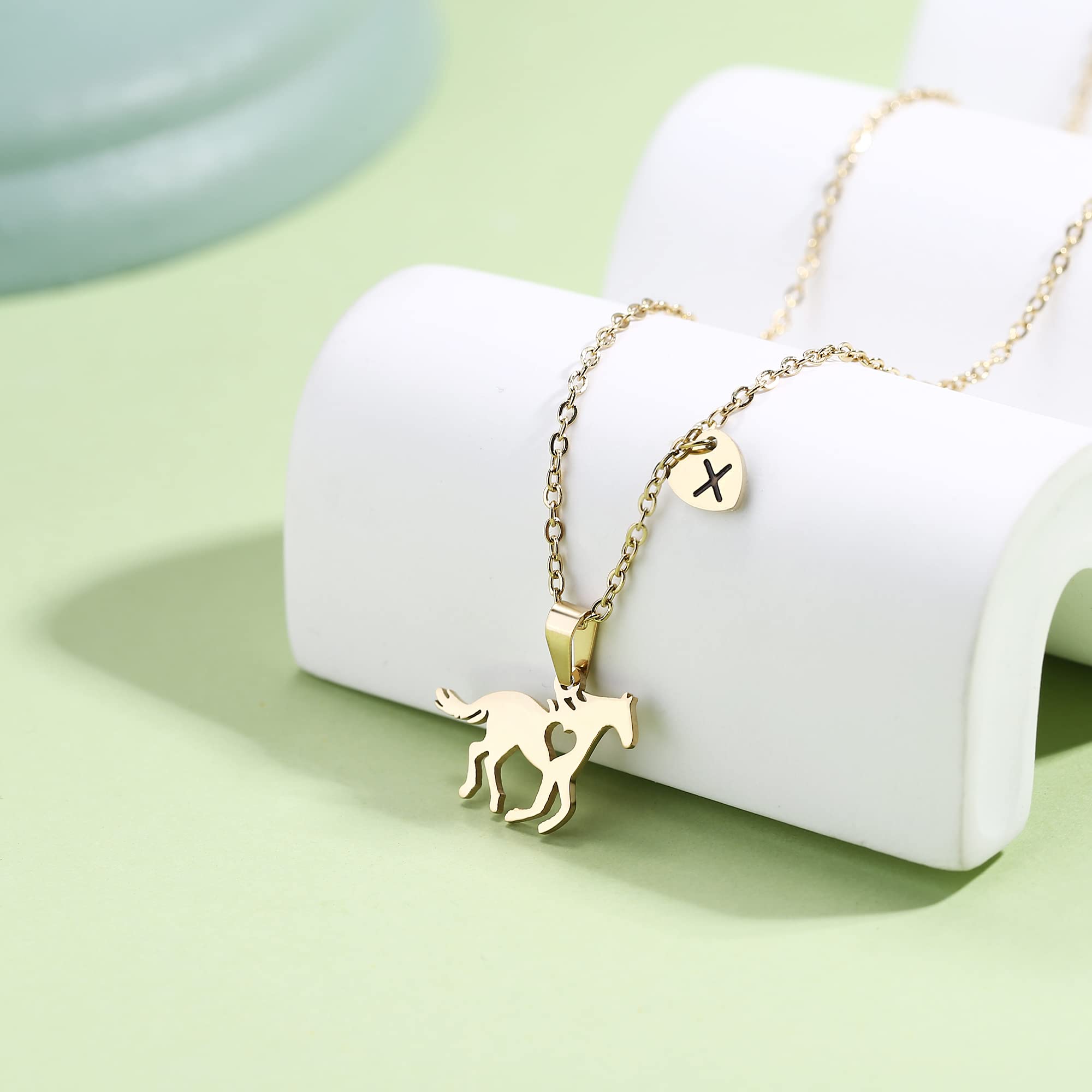 Jewenova Dainty Horse Necklace for Women - Initial A Heart Charm Pendant, Stainless Steel Horse Jewelry Gift for Her - Perfect for Horse Lovers, Birthday & Anniversary Gifts (Silver Tone)
