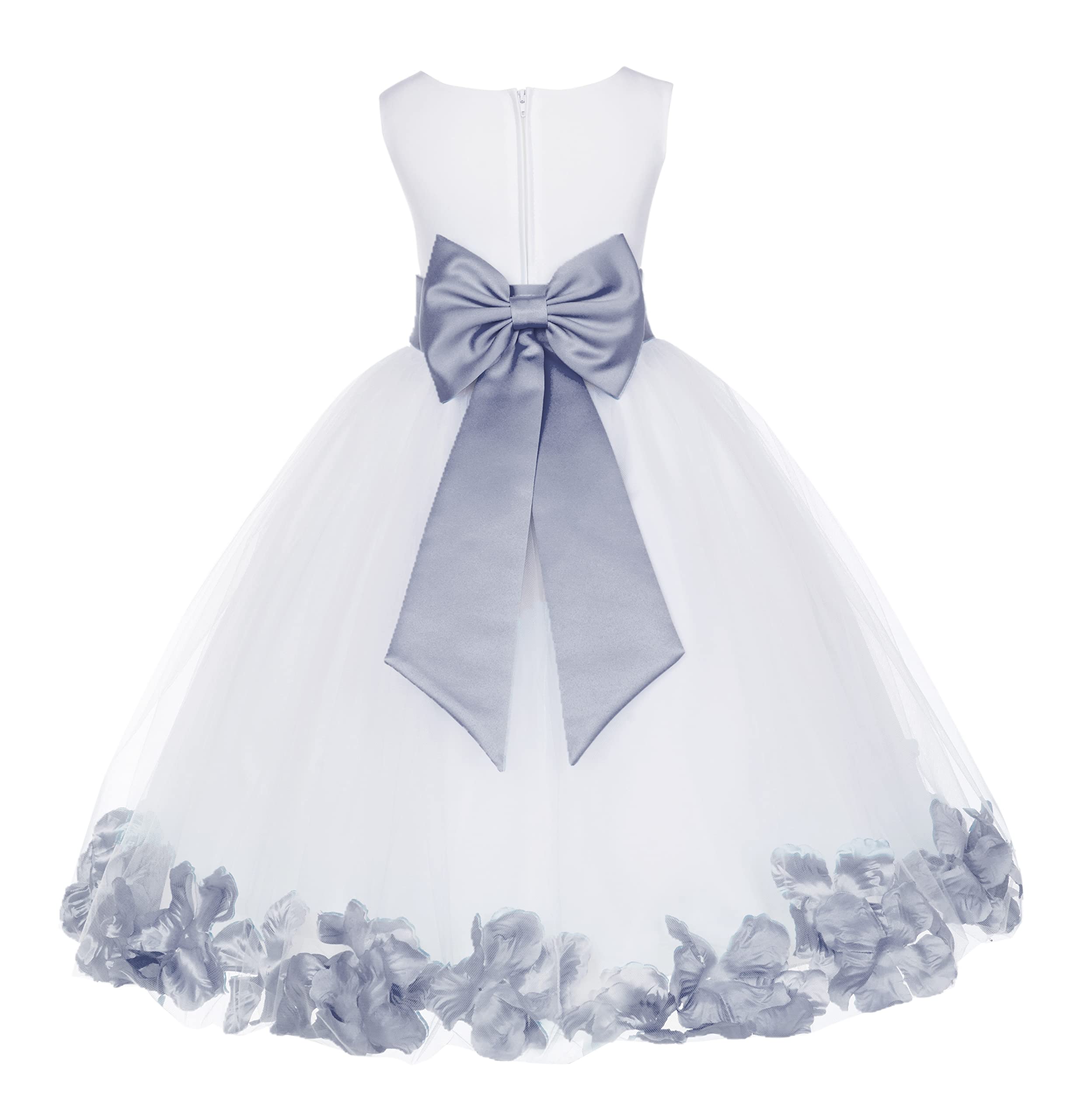 White Tulle Rose Petals Flower Girl Dress - Elegant Christening Gown for Weddings, Baptisms & Special Occasions (Size M, Style 302T)
