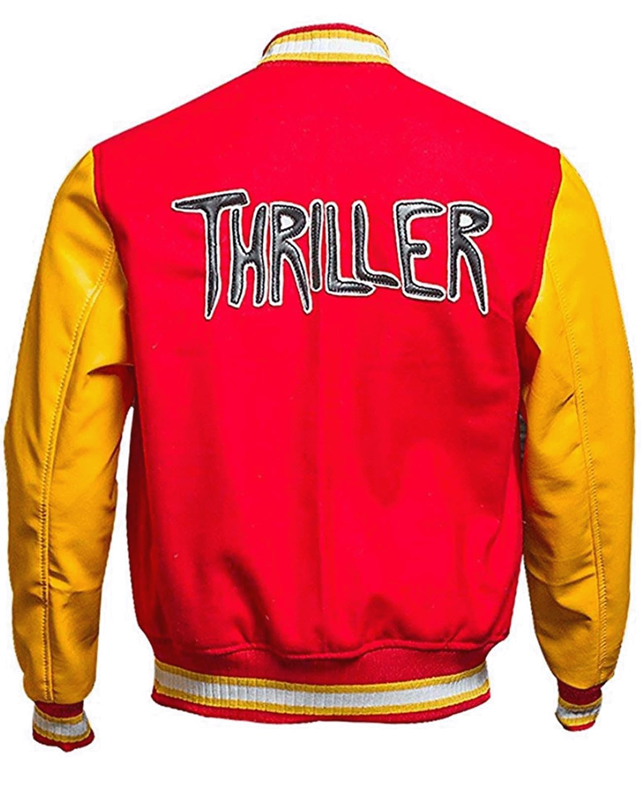 Michael Jackson Thriller Jacket - Red Wool & Yellow Leather Varsity Letterman Bomber Coat | 80s Halloween Costume & Stage Performance Outfit