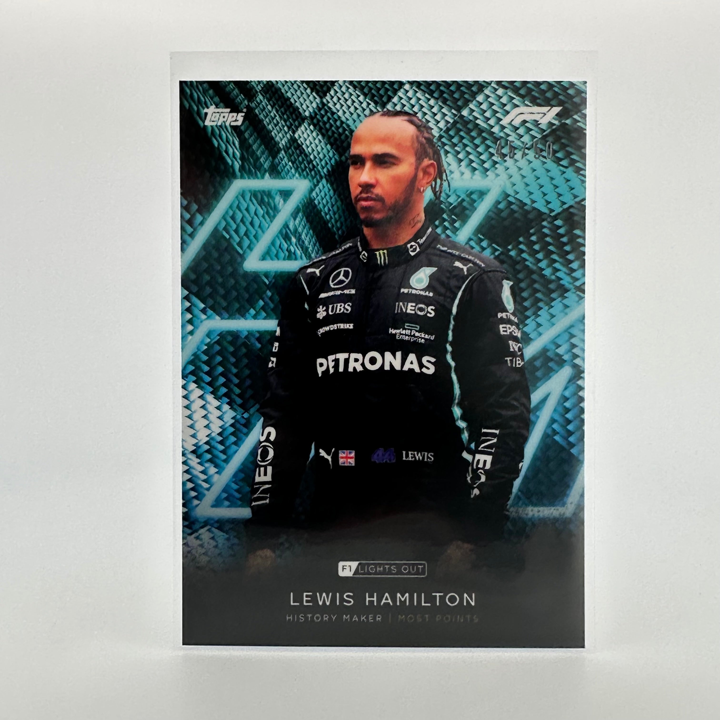 45/50 Lewis Hamilton History Maker Aqua Parallel F1 Racing Collectible Card - Perfect for Fans, Collectors & Sports Memorabilia Enthusiasts