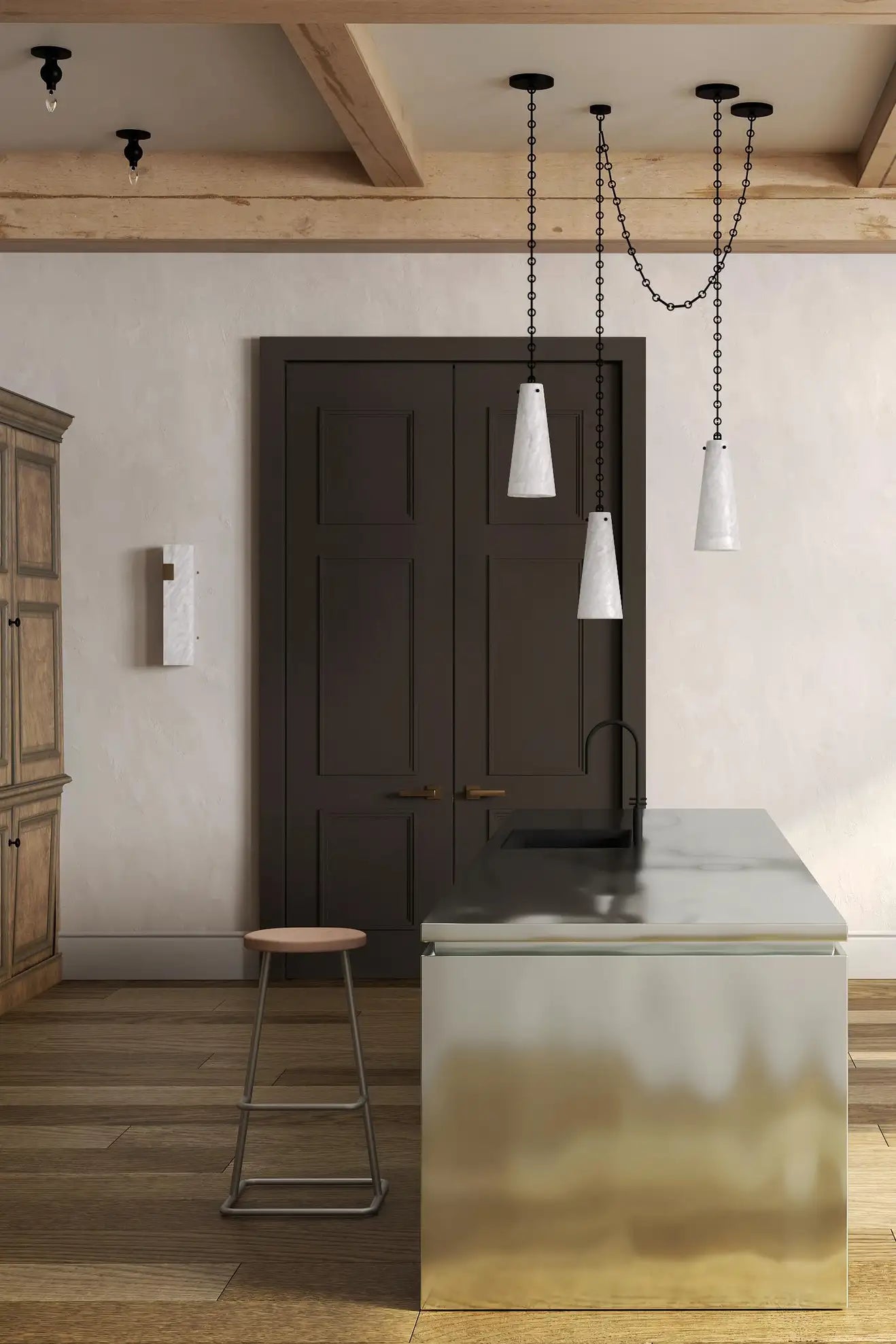 Vintage Alabaster Pendant Light - 3-Light Cluster Chandelier for Dining Room, Kitchen Island & Bedroom | Contemporary Charlie Style in White Alabaster Finish