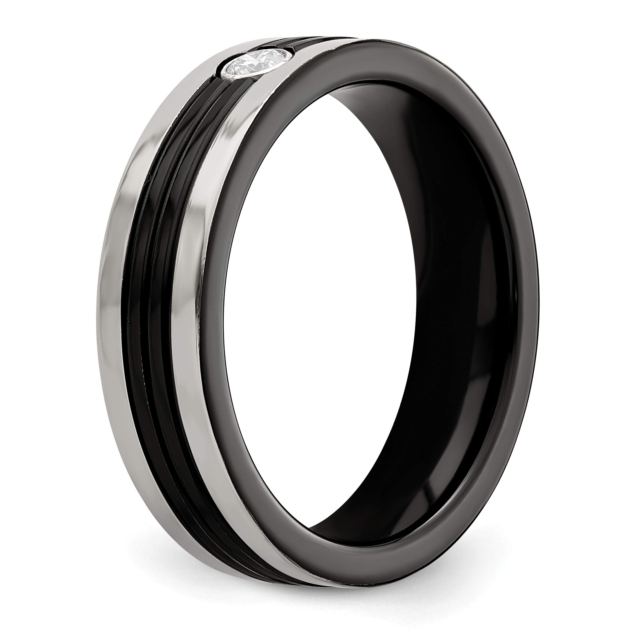 Edward Mirell Black Titanium Grey Edge Diamond 925 Sterling Silver 6mm Wedding Band Ring for Men - Perfect for Engagement, Anniversary & Everyday Wear