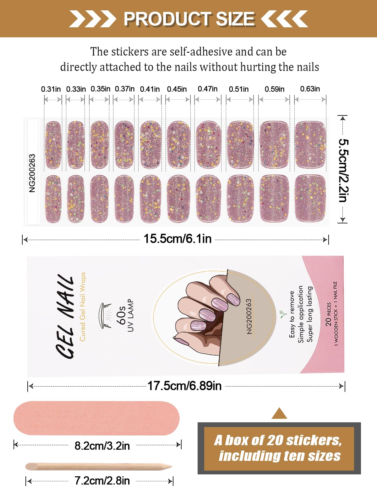 Kalolary 20-Pack Luminous Glitter Gel Nail Polish Stickers - Semi-Hardened Self-Adhesive Nail Art Decals for UV/LED Lamp Curing | Perfect for DIY Manicures, Salon Nail Designs & Party Glam Looks