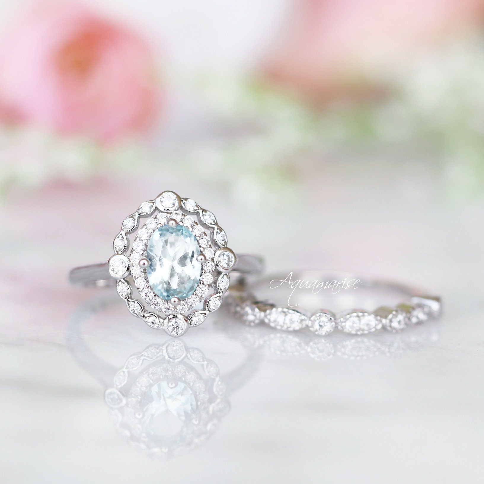 Valentine's Day Aquamarine Birthstone Ring - Sterling Silver Jewelry for Women - Perfect Gift for Anniversary, Engagement & Special Occasions