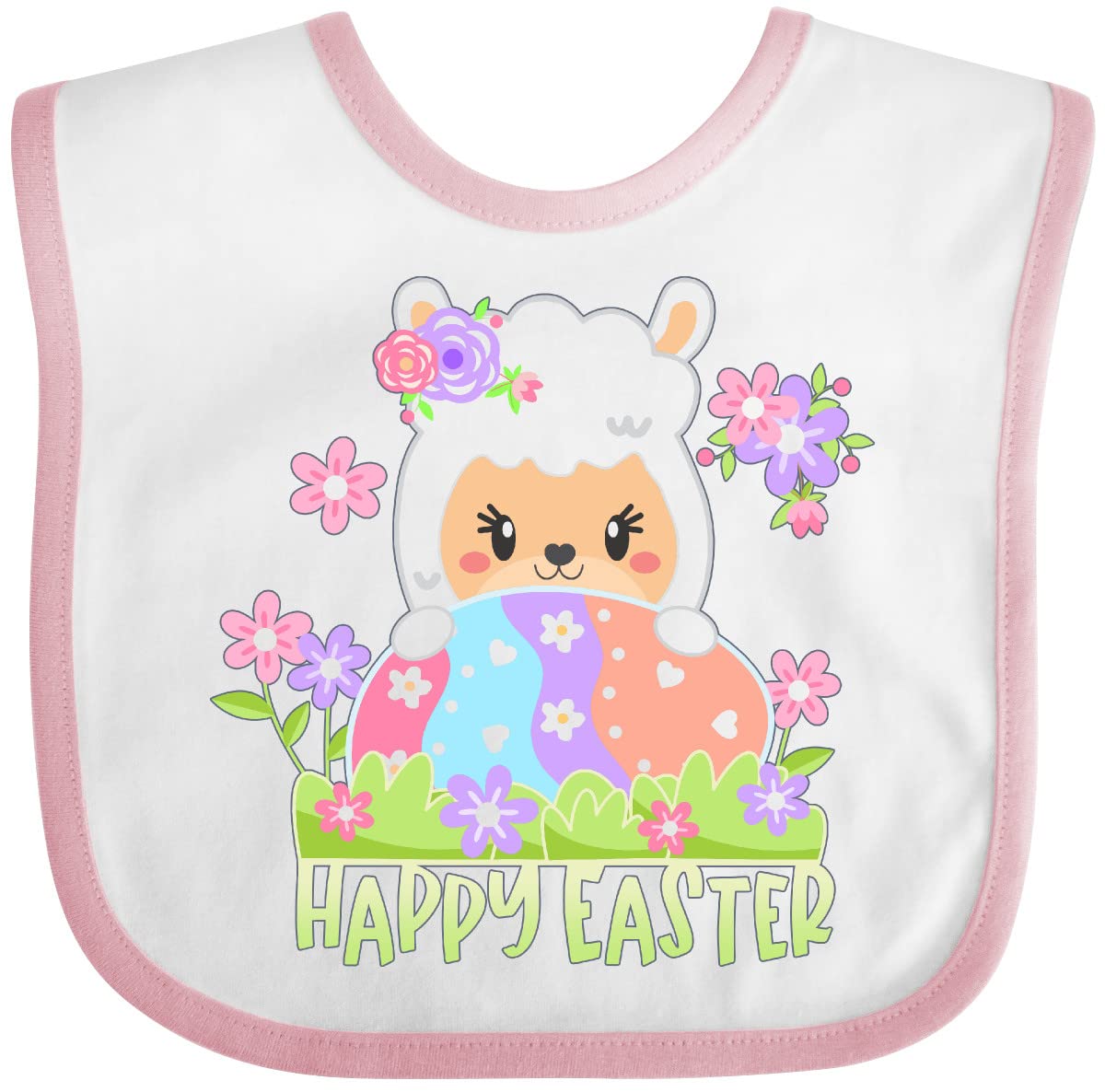 Happy Easter Llama Baby Bib with Spring Flowers & Eggs - Cute Easter Outfit for Infants & Toddlers - Perfect for Easter Photos, Parties & Spring Celebrations