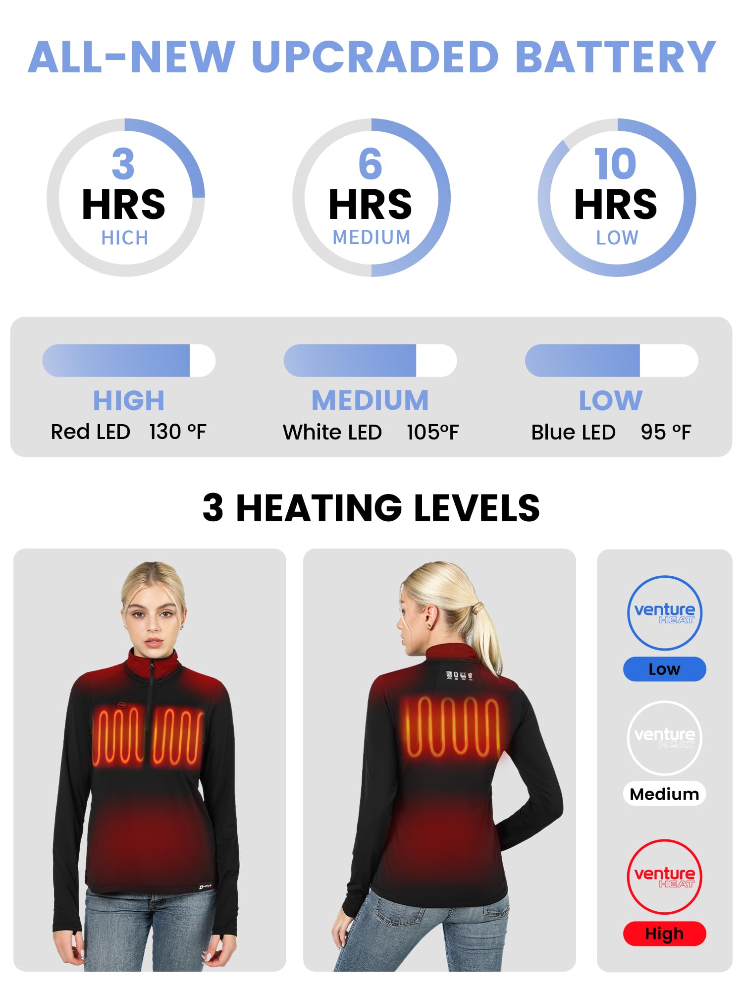 Women's Bluetooth Heated Shirt with Rechargeable Battery Pack - App Controlled Thermal Long Sleeve Top 7.4V for Winter Outdoor Activities, Skiing & Cold Weather Commute