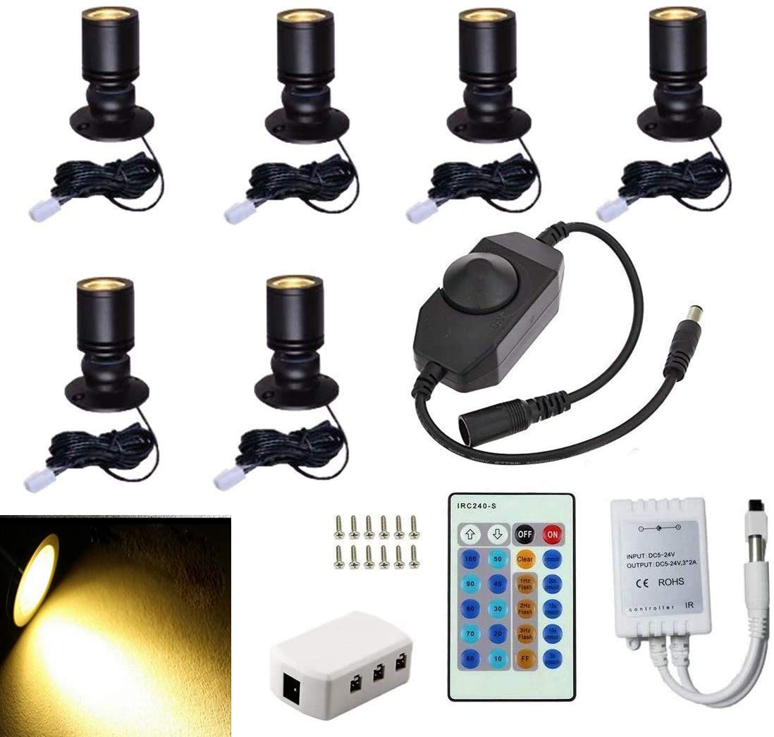 1.5W LED Mini Surface Mounted Jewelry Cabinet Light - 6 Pack Warm White 3000K with PWM Dimmer - Perfect for Display Cases, Closets & Retail Lighting