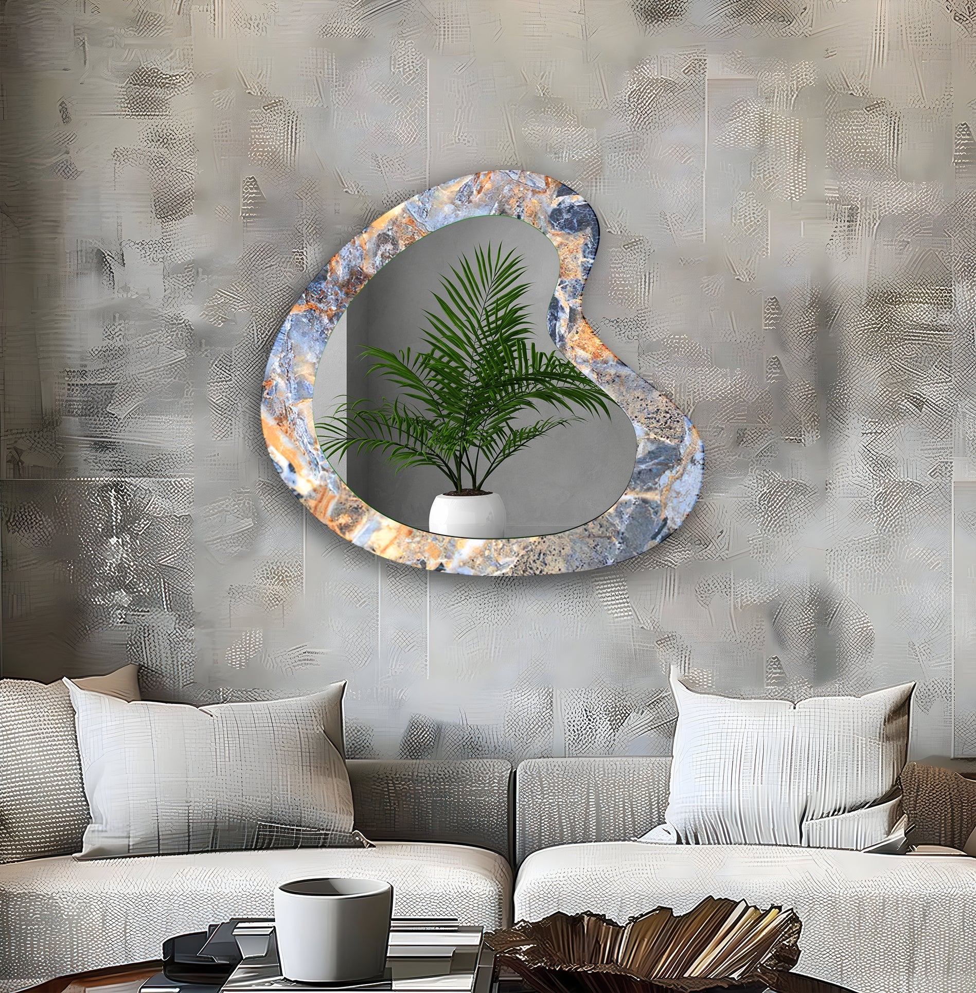 Elegant Blue Marble Bathroom Wall Mirror - Modern Round Vanity Mirror for Makeup & Home Decor - Perfect for Bathroom, Bedroom, and Dressing Room