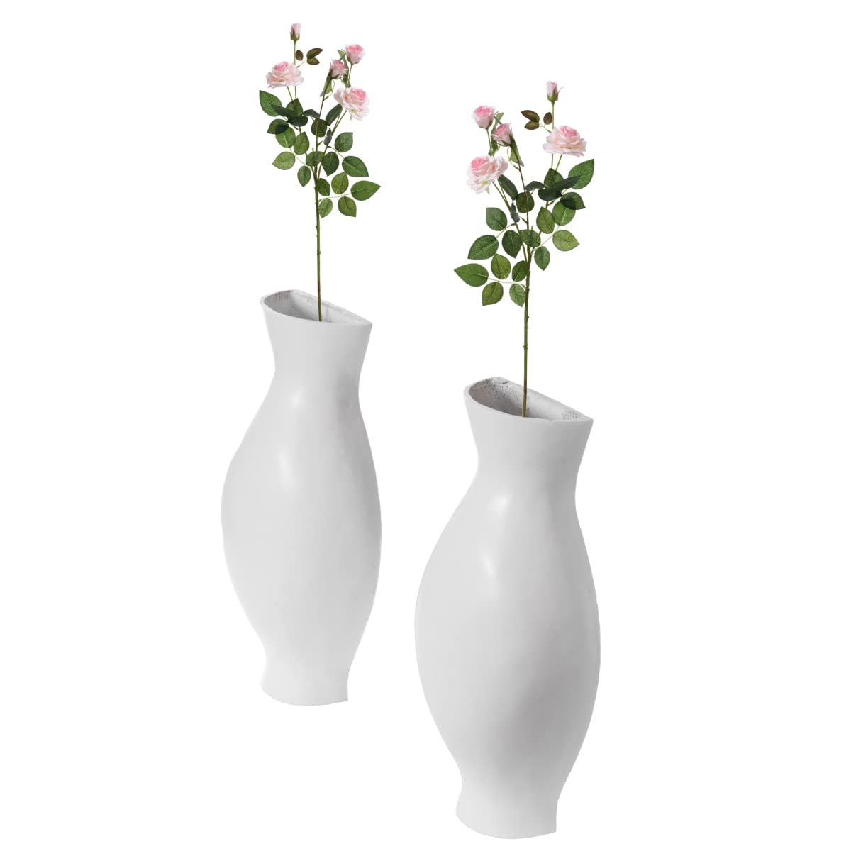 Uniquewise QI003999.WT.2 White Decorative Split Vase Duo Set of 2 - 24.5 x 22 x 12 Inch Modern Floor Vases for Living Room, Entryway & Home Decor