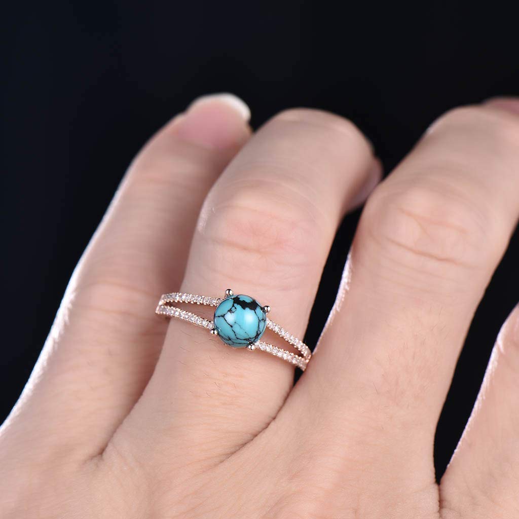 7mm Turquoise Engagement Ring for Women - Man Made Diamond CZ Wedding Band, Round Cut Half Eternity Ring - Perfect for Proposals, Anniversaries & Special Occasions