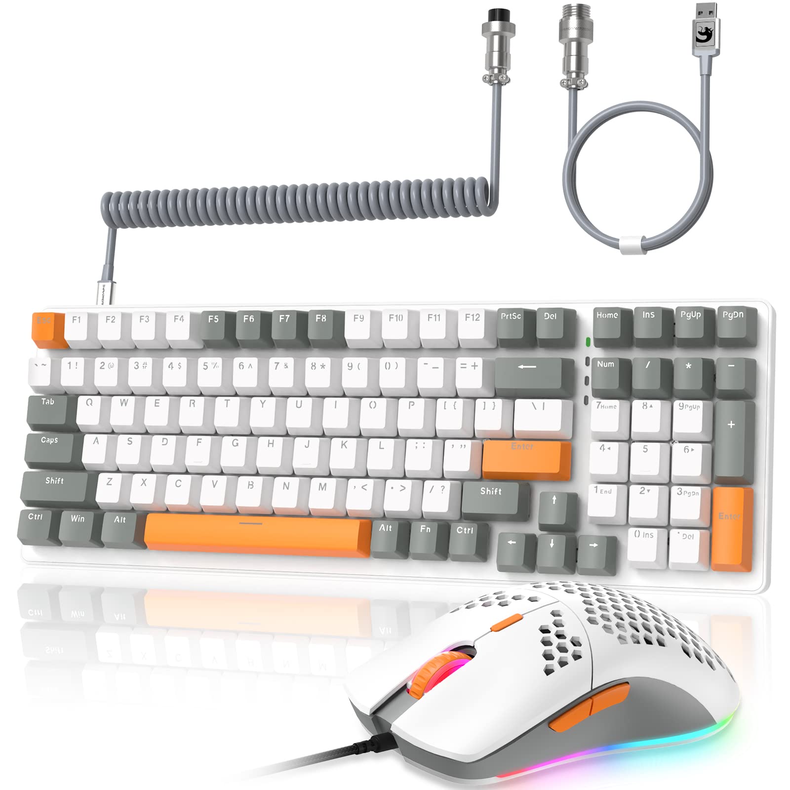 K3 Apex Pro Gaming Keyboard and Mouse Set with Coiled USB C Cable - 98 Key RGB Mechanical Keyboard (Linear Red Switch) & 6400DPI 6D RGB Ultra-Lightweight Honeycomb Gaming Mouse - Compatible with PC/MAC (Grey) - Perfect for Esports, Streaming & Professional Gaming Setup
