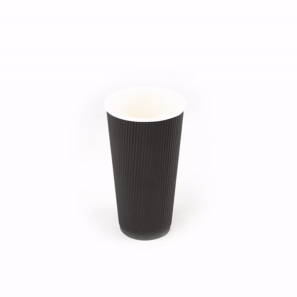 20 oz Black Paper Coffee Cups with Ripple Wall - 3.5