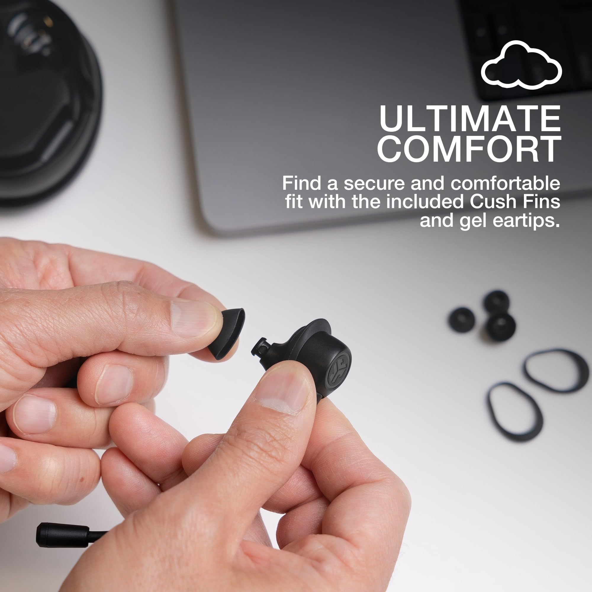 JLab Work Buds - True Wireless Earbuds with Detachable Noise-Canceling Boom Mic (Black) | 55+ Hours Playtime, Bluetooth Multipoint, USB-C Charging Dock | Perfect for Remote Work, Video Calls & Office Use