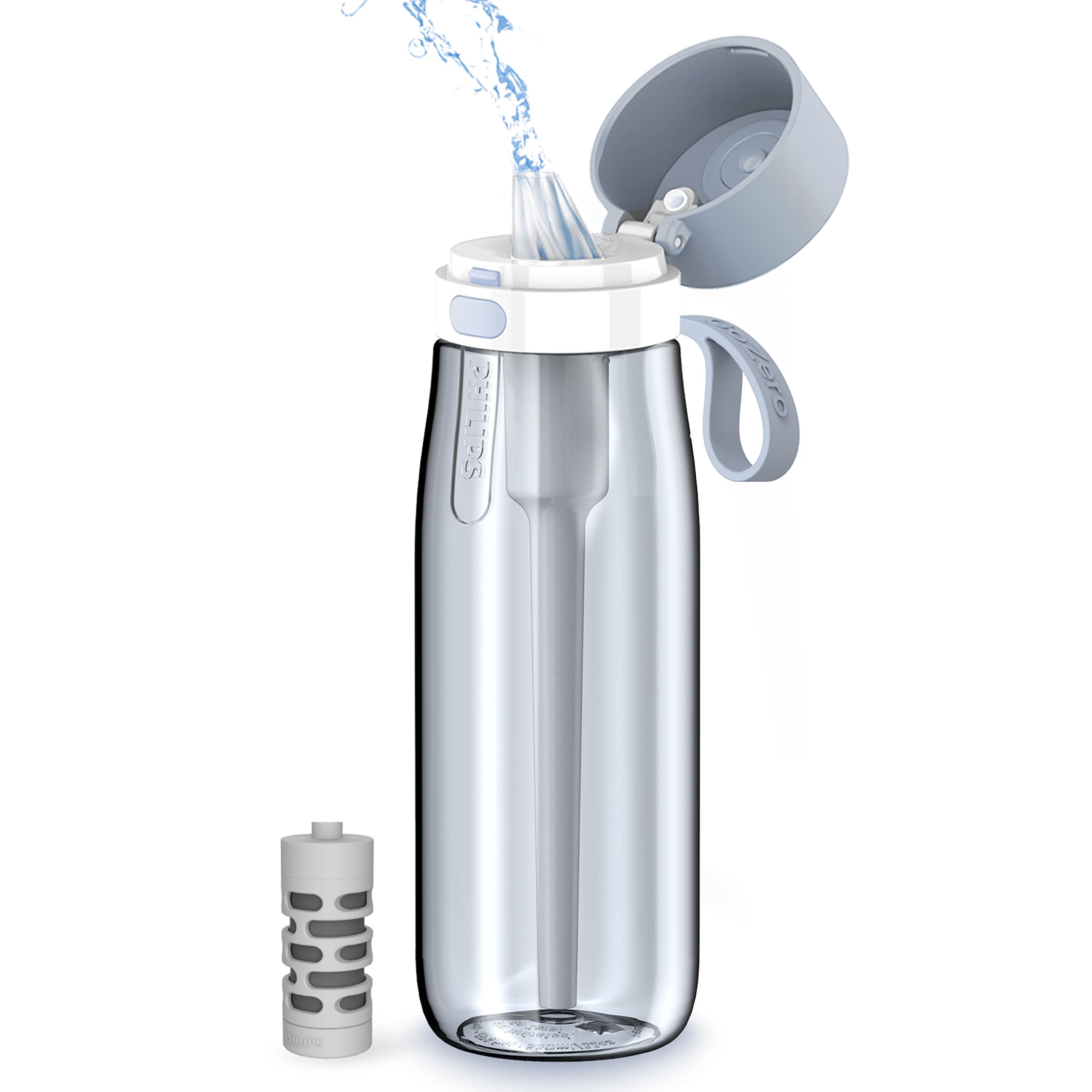 PHILIPS BPA-Free Tritan Plastic Water Filter Bottle - 22 oz Reusable Water Bottle with GoZero Everyday Filter, Replaces 450 Plastic Bottles - Portable Travel Water Purifier for Hiking, Camping & Outdoor Activities (Blue)