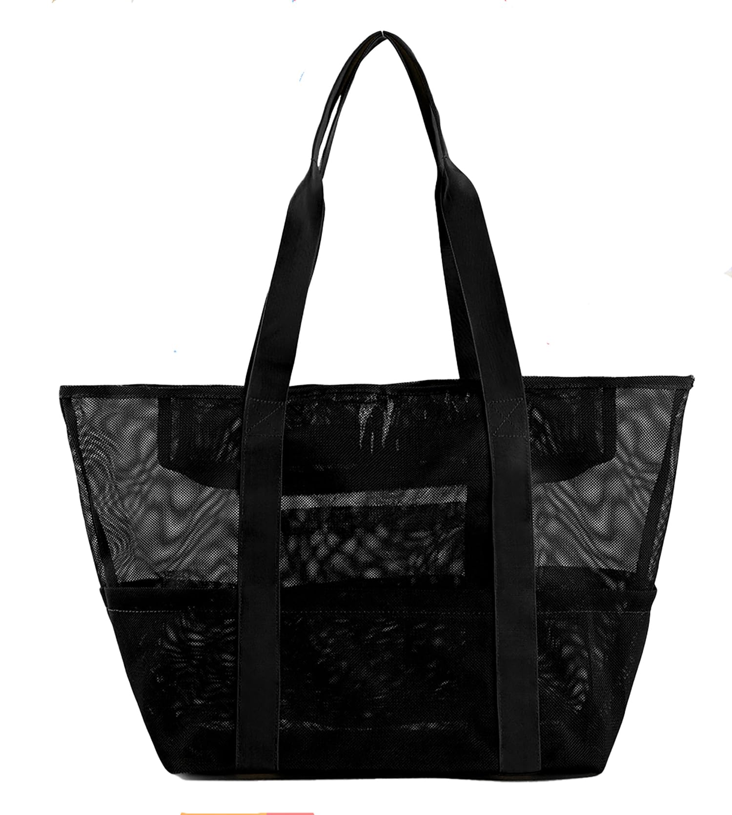 **Large Zippered Beach Tote Bag with 8 Pockets - Lightweight Mesh Sandproof Foldable for Toys, Towels & Essentials - Perfect for Pool, Travel & Outdoor Adventures**