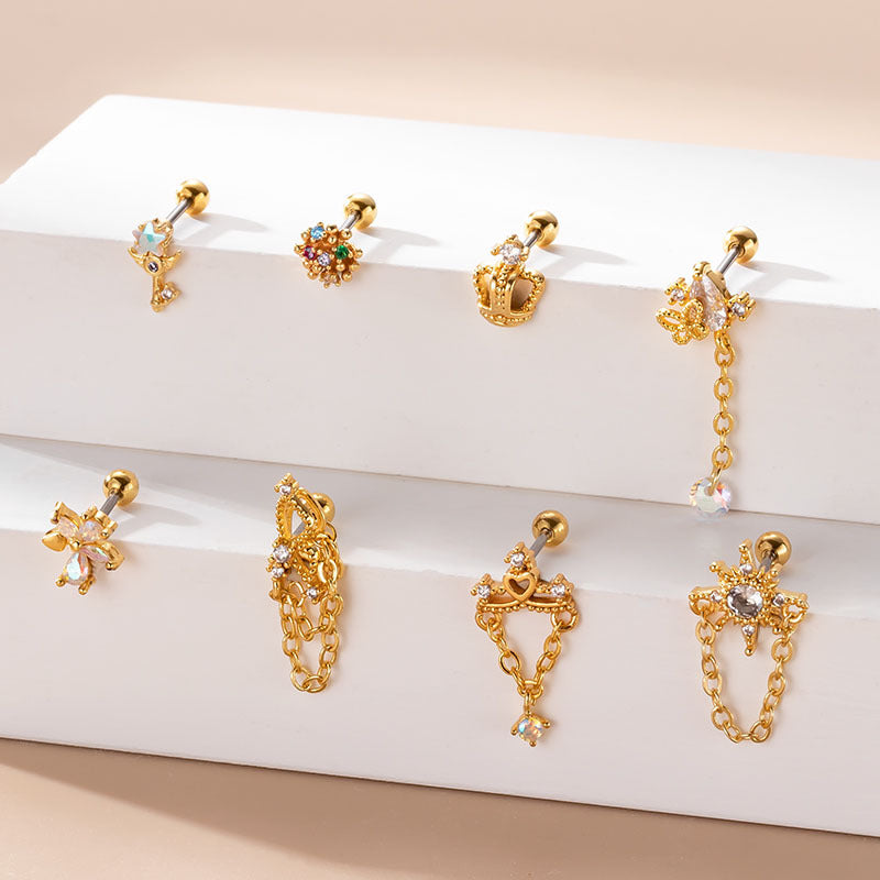 20G Butterfly Crown Dangle Chain Helix Earring - Surgical Steel Cartilage Piercing Jewelry for Women | Perfect for Everyday Wear, Parties & Special Occasions