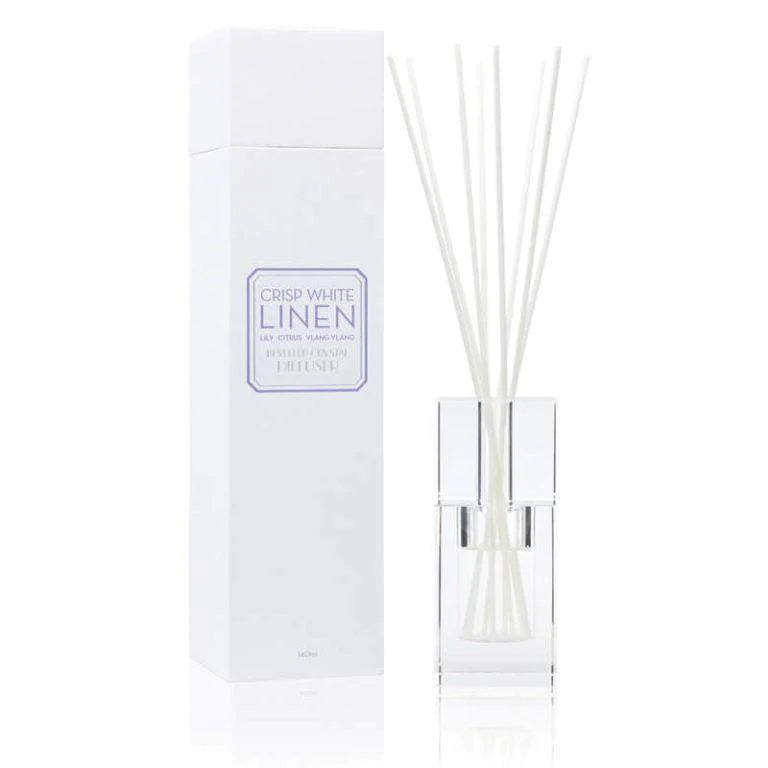 Abode Aroma 140ml White Linen Essential Oil Diffuser - Premium Bevelled Crystal Aromatherapy Humidifier for Home, Office & Spa Relaxation