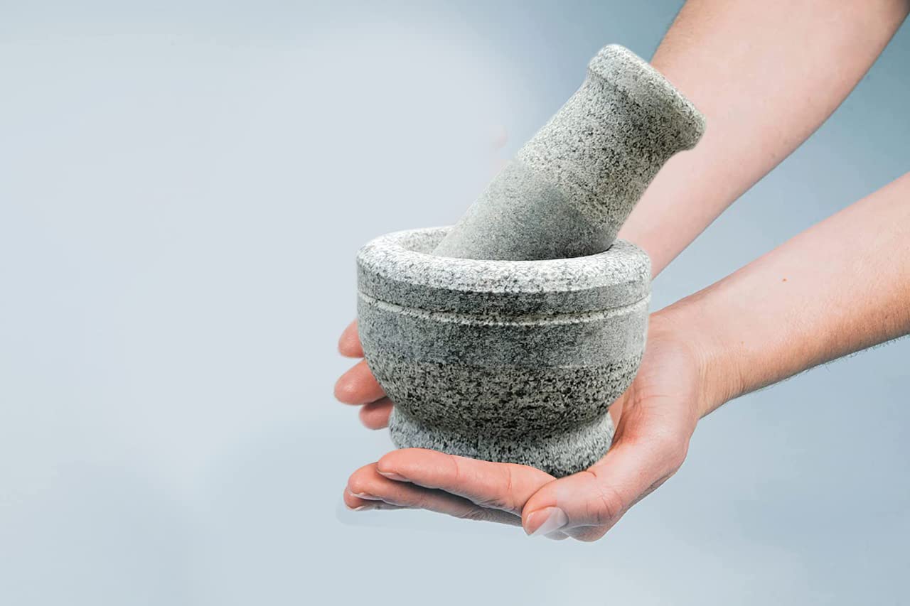 Natural Stone Pestle and Mortar Set - 4 Inch Small Size Traditional Grinder for Spices, Herbs & Garlic - Perfect for Indian Cooking, Ayurvedic Remedies & Kitchen Prep