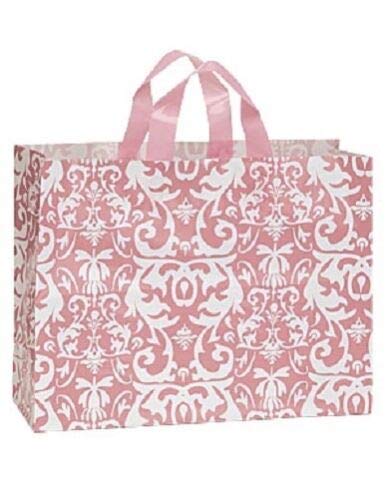 100 Pink Damask Frosted Plastic Shopping Bags 16