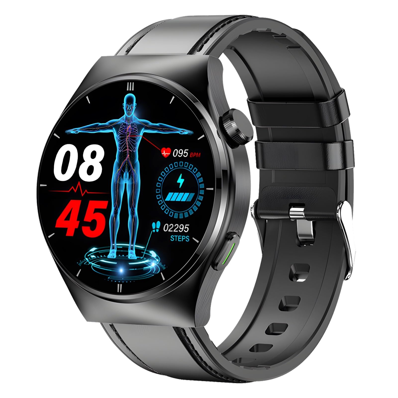 Men's Smart Fitness Tracker Watch with Heart Rate & Blood Pressure Monitor, Call Function, Black Silicone Strap - Perfect for Running, Gym Workouts & Daily Activity Tracking